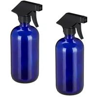 Relaxdays 4 x Sprühflasche Glas, Blau