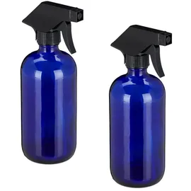 Relaxdays 4 x Sprühflasche Glas, Blau