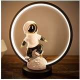 BRUBAKER Astronaut Skateboarder auf dem Mond - 33 cm Tischlampe mit LED Ring - Weltraum Skateboard Nachttischlampe mit indirekter Beleuchtung und USB-C Stecker - Handbemalte moderne Deko Lampe