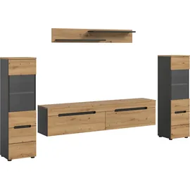 Home Affaire Wohnwand HOME AFFAIRE "REHAT, TOPSELLER, 4-teilig, wahlweise stehend und hängend montierbar", basalt grau, artisan eiche nachbildung, B:272cm H:141cm T:33cm, Holzwerkstoff, Kastenmöbel-Sets, Wohnwand, Kombination, Anbauwand, Set, Wohn-Set, Wohnzimmer-Set, 