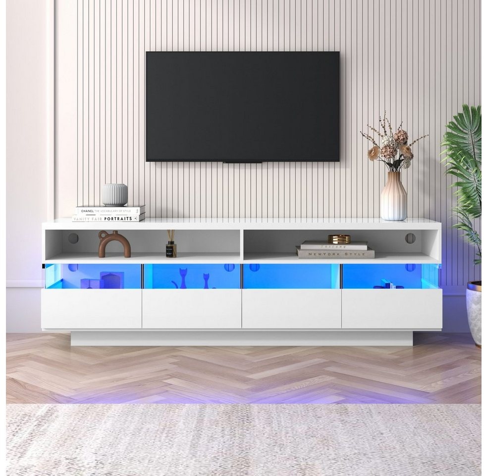 REDOM Lowboard TV-Schrank (Breite: 173,5cm), TV-Ständer hochglanz mit LED weiß