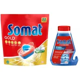 SOMAT Tabs 22 AW Gold, Geschirrspül Tabs für strahlend sauberes Geschirr auch bei niedrigen Temperaturen, gegen Eingetrocknetes + Somat Duo Power Experten Intensiv-Maschinenreiniger 250ml