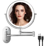 Wandmontierter, Beleuchteter Vergrößerungsspiegel (10-fach), Led-schminkspiegel Mit 3 Farbmodi, 1-facher/10-facher Vergrößerung, Usb-ladefunktion, Touchscreen, 360°-ansicht