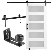 VEVOR Scheunentor und Hardware-Set Schiebetürsystem, 1067 x 2134 mm Holz-Glas-Schiebetor, leise, Scheunentor-Set mit 8-in-1-Bodenführung und Türgriff, Fichtenholzplatte und Milchglas