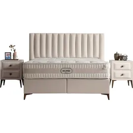 Villa Möbel Eclipse Polsterbett 90x190 - Farbe: Creme - Set: Bettkasten-Kopfteil - Matratze - Creme
