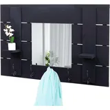 MCW Wandgarderobe MCW-C89 mit Spiegel, Garderobenpaneel Garderobe, Shabby-Look Vintage, 5 Haken 90x60cm ~ dunkelgrau, shabby