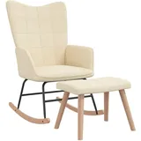 vidaXL Schaukelstuhl mit Hocker Schaukelsessel Schwingsessel Relaxstuhl Polsterstuhl Wohnzimmerstuhl Sessel Stuhl Relaxsessel Stoff Creme