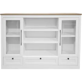 OTTO home Highboard OTTO HOME "Ismund", transparent (weiß, naturfarben), B:159cm H:121cm T:39cm, Holzwerkstoff, Sideboards, Highboard, aus MDF, mit Holz-Zierleiste, schwarzen Metallgriffen, Höhe 121 cm