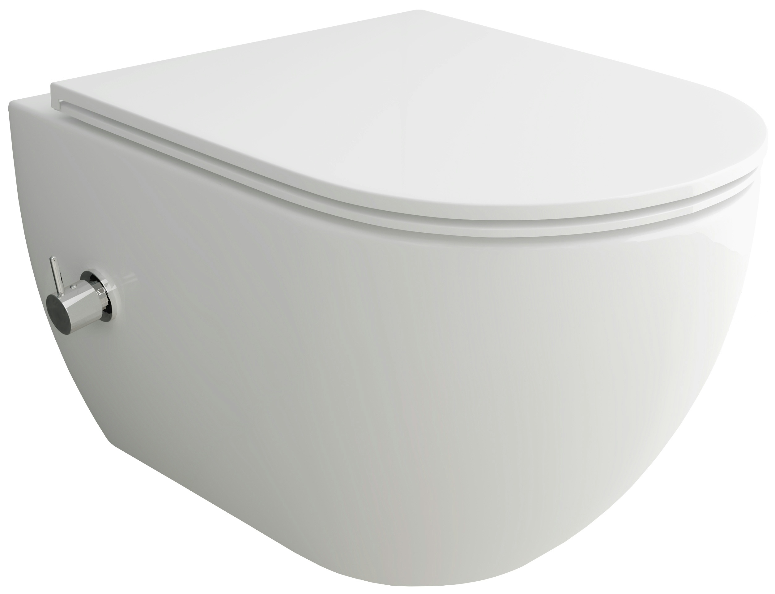 Alpenberger Dusch-WC mit Armatur | Spülrandlose Toilette Bidet Klo Taharet WC | Keramik Wand WC mit Nano SoftClose Sitz | passend GEBERIT Made in EU