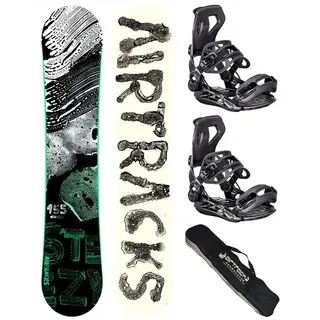 Airtracks Herren Snowboard Set Freeride Freestyle - Steezy Hybrid Rocker Wide Snowboard 160 - Softbindung Master L - SB Bag