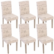 MCW 6er-Set Esszimmerstuhl Littau, Stuhl Küchenstuhl ~ Textil mit Schriftzug, creme, Beine Struktur - Eiche