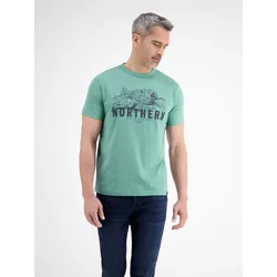 Unifarbenes T-Shirt mit Brustprint - Fjord Blue - XXXL