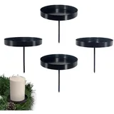 Kerzenhalter Adventskranz, 8 cm Kerzenständer Schwarz 4 Stück, für Adventskranz Weihnachten Kerzenteller Mit Dorn, Schwarz Adventskerzenhalter Metall Kerzenleuchter