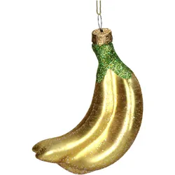 Christbaumschmuck 11cm Glas Banane Figur Handbemalt mit Glitzer Weihnachtsbaum Anhänger Weihnachten Christbaumanhänger Weihnachtsbaumschmuck Obst Gelb