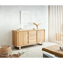 DeLife Sideboard Live-Edge 150 cm Eiche Natur 3 Schübe 2 Türen Sideboards, Baumkantenmöbel, Massivholzmöbel, Massivholz