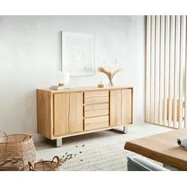 DeLife Sideboard Live-Edge 150 cm Eiche Natur 3 Schübe 2 Türen Sideboards, Baumkantenmöbel, Massivholzmöbel, Massivholz