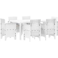 vidaXL Garten-Esszimmer-Set mit Kissen Weiß Poly Rattan
