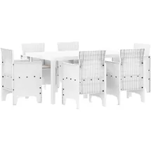 vidaXL Garten-Esszimmer-Set mit Kissen Weiß Poly Rattan