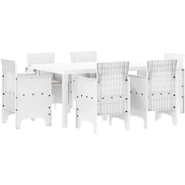 vidaXL Garten-Esszimmer-Set mit Kissen Weiß Poly Rattan