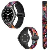 Cokitec Uhrenarmband 22 mm aus Silikon und echtem Leder: Bunte Blumen