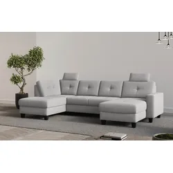 Wohnlandschaft PLACES OF STYLE "Varese", silber, B:226cm H:91cm T:170cm, 90% Polyester 10% Polyamid, Sofas, Kreuznaht in beige