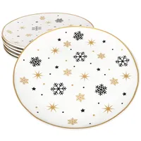 Mambocat 6x Stars schwarz & gold Speiseteller Steingut 6