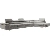luxusbetten24 Designer Sofa Maxi mit Schlaf und Klappfunktion in Samt oder Kunstleder - Samt - Grau - Rechts - Luxusbetten24 - 2 Jahre Gewährleistung - mind. 14 Tage Rückgaberecht - Grau