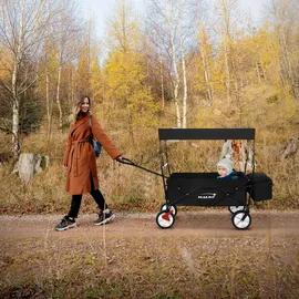 Hauki Bollerwagen faltbar schwarz inkl. 2x Netztaschen und 1x Außentasche