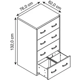 Gürkan Hängeregistraturschrank silber, ahorn 4 Schubladen 76,0 x 62,0 x 132,0 cm