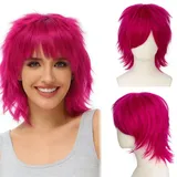 Luxiremi Cosplay Anime Perücke Kurzhaar heiß Rosa für Herren Damen Halloween Kostüm und Karneval Perücken
