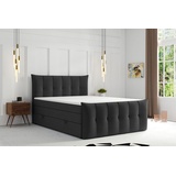 Möbel Punkt Boxspringbett SALERNO mit Bettkasten 180 x 200 cm Webstoff Schwarz Bett Bettkasten Taschenfederkern