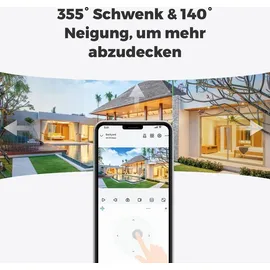 Reolink 3MP Pan Tilt Akku- Überwachungskamera Außenbereich Personen-/Fahrzeugerkennung,2,4 GHz WLAN,Solarbetrieben,2 Wege-Audio - Weiß