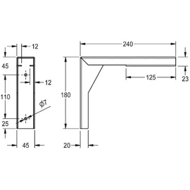 KWC AR Konsole, PLANOX, Edelstahl, Wandmontage, 45x180x240 mm