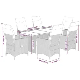 vidaXL 7-tlg. Garten-Essgruppe mit Kissen Braun Poly Rattan