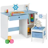 Relaxdays Kinderschreibtisch Seefahrt Blau / Weiß