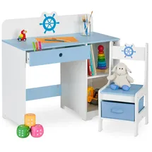 Relaxdays Kinderschreibtisch Seefahrt Blau / Weiß