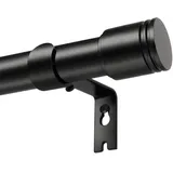 USFOOK Gardinenstange Schwarz, Metall Vorhangstange 80 bis 365 cm für ösenvorhang, 25mm Durchmesser Teleskop Gardinenstange mit Halterung, Zylindrischen Endstück