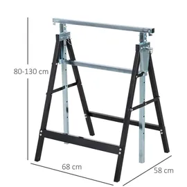 Homcom Gerüstbock 2 Stück Stahl 68x58x80-130 cm Schwarz höhenverstellbar