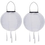 Yeehliny Lampions Außen Wetterfest Solar Laterne Solarlampen Lampenschrimp Außenlaternen 20cm Solar LED Laterne Wasserdicht Nylon Hängende Gartenlaterne Solar Lampion Solarbeleuchtung (2PCS/Weiß)