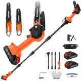 Aofesel 2 in 1 Akku Hochentaster & 6-8 Zoll Mini Kettensäge, Elektro Teleskop Astsäge mit 2x1500mAh Akku & Ladegerät, Verlängerungsstange bis 2,3M, Gartenscheren Astschere Holzschneidenz Motorsäge
