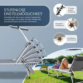 HOMECALL Gartenliege 1-tlg 5 fach verstellbare Rückenlehne 136 x 60 x 30 cm Grau