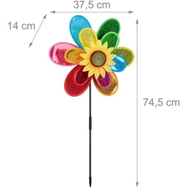 Relaxdays Windrad Blume, dekorativer Blumenstecker, Gartendeko für Balkon oder Terrasse, Hbt 74,5 x 37,5 x 14 cm, bunt