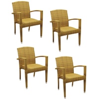4x KONWAY® MAUI Stapelsessel Tabaco Premium Polyrattan Garten Sessel Stuhl Set