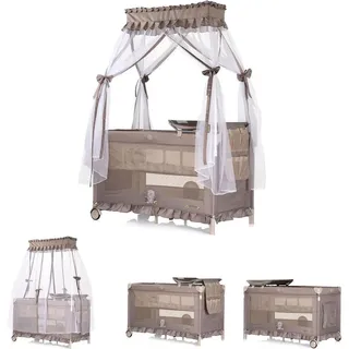 Chipolino Reisebett Palace, Baldachin Moskitonetz zwei Ebenen Wickelauflage Farbe:beige/braun