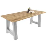Sam Esszimmertisch Schweizer Kante massiv & geölt Eiche 160x85 silber A-Gestell Lotte - Beige