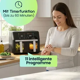 casativo Doppelkorb Heissluftfritteuse 9L Dual Zone Air Fryer schwarz
