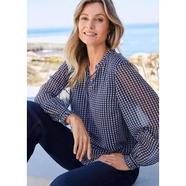GOLDNER Chiffonbluse Kurzgröße: Chiffonbluse mit Rüschen und Bindeband Gemustertes Design mit femininem Ausschnitt und Bindeband blau 25