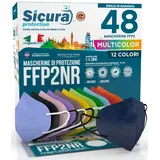 SICURA MASCHERINE CHIRURGICHE 48 CE-zertifizierte FFP2-Masken Made in Italy BFE â‰¥99 Mix 12 Farben Blau, Orange, Rot, Schwarz, Blau, Grün, Apfelgrün, Gelb, Turteltauben, Lila, Pink, Lavendel