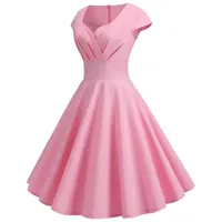 50er Rockabilly Petticoat Kleid Damen Hepburn Einfarbige Abendkleid Kurzarm Ballkleid mit V-Ausschnitt A-Linien Swing Cocktailkleid Hohe Taille Partykleid Abiballkleid Brautjungfern Kleider