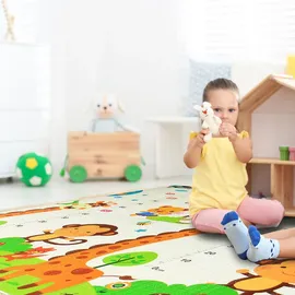 CCLIFE Krabbelmatte Spielmatte Baby Schadstofffrei 196x176x1cm Faltbar Spielunterlage Spielteppich Groß Rutschfest Beidseitig Tragbar Wasserdicht ... - Bunt